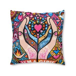 Colorful Tufted Floor Pillow, Square | Boho Decor, Hand-Illustrated Art, Cozy Home, Gift for Her, Living Room Accent