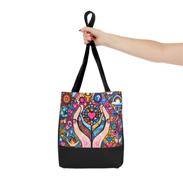 Colorful Hands Heart Tote Bag | Bohemian Bag, Gift for Her, Shopping Tote, Eco-Friendly, Art Lover's Accessory - Image 4