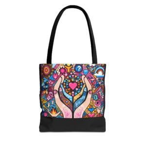 Colorful Hands Heart Tote Bag | Bohemian Bag, Gift for Her, Shopping Tote, Eco-Friendly, Art Lover's Accessory